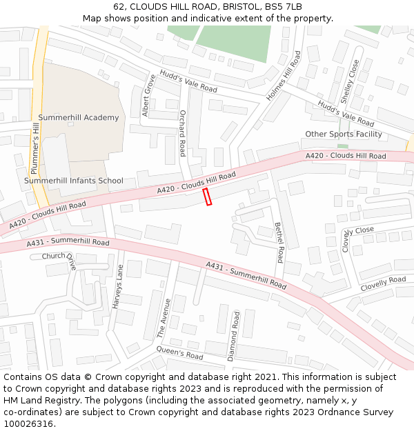 62, CLOUDS HILL ROAD, BRISTOL, BS5 7LB: Location map and indicative extent of plot