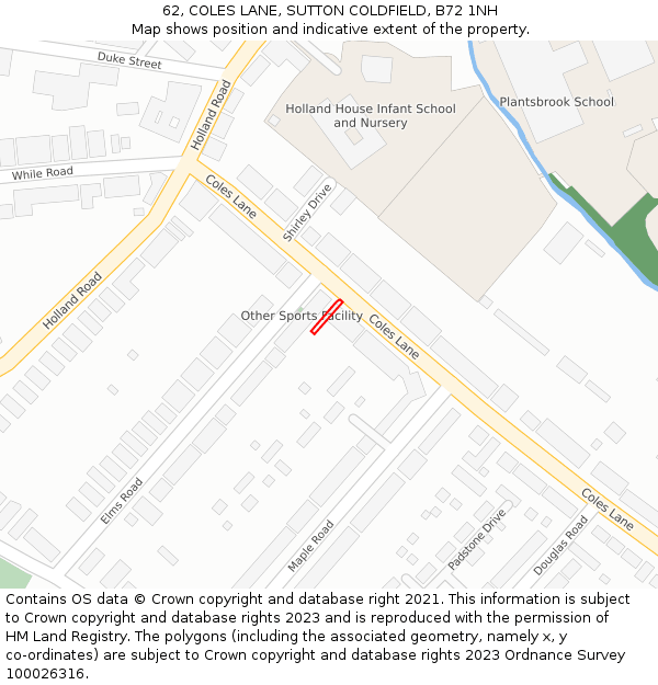 62, COLES LANE, SUTTON COLDFIELD, B72 1NH: Location map and indicative extent of plot