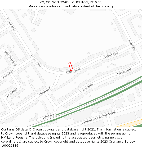 62, COLSON ROAD, LOUGHTON, IG10 3RJ: Location map and indicative extent of plot