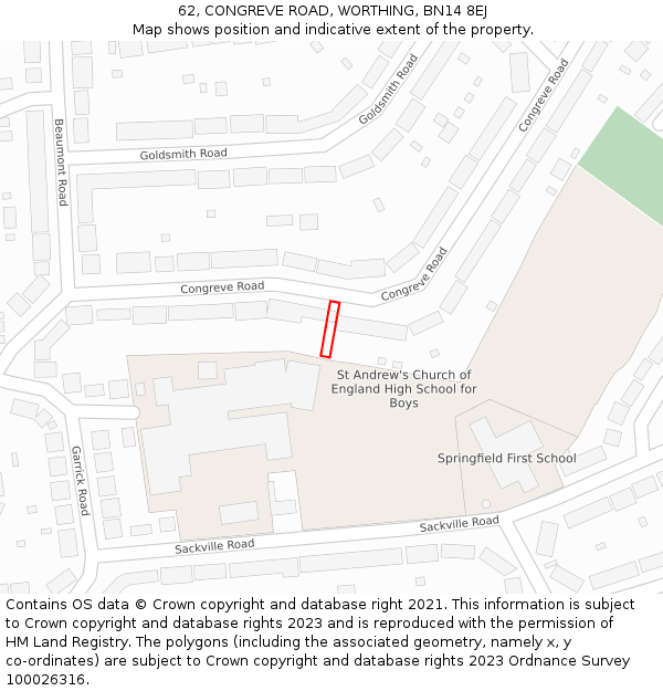 62, CONGREVE ROAD, WORTHING, BN14 8EJ: Location map and indicative extent of plot