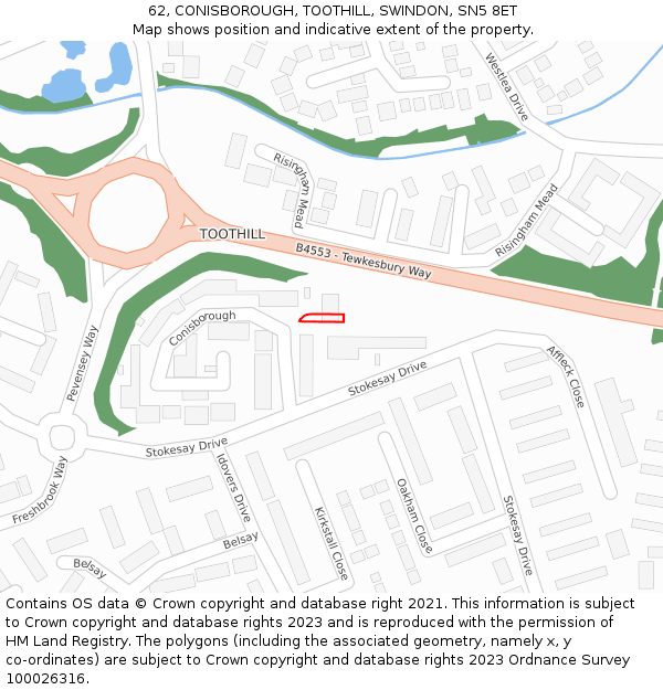 62, CONISBOROUGH, TOOTHILL, SWINDON, SN5 8ET: Location map and indicative extent of plot