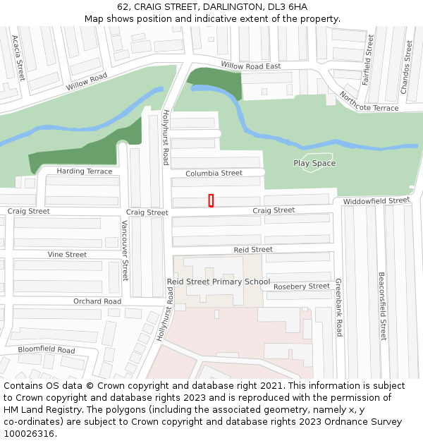 62, CRAIG STREET, DARLINGTON, DL3 6HA: Location map and indicative extent of plot
