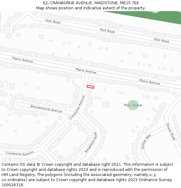 62, CRANBORNE AVENUE, MAIDSTONE, ME15 7EE: Location map and indicative extent of plot