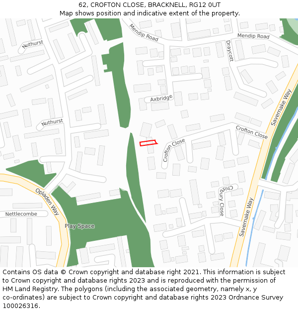 62, CROFTON CLOSE, BRACKNELL, RG12 0UT: Location map and indicative extent of plot