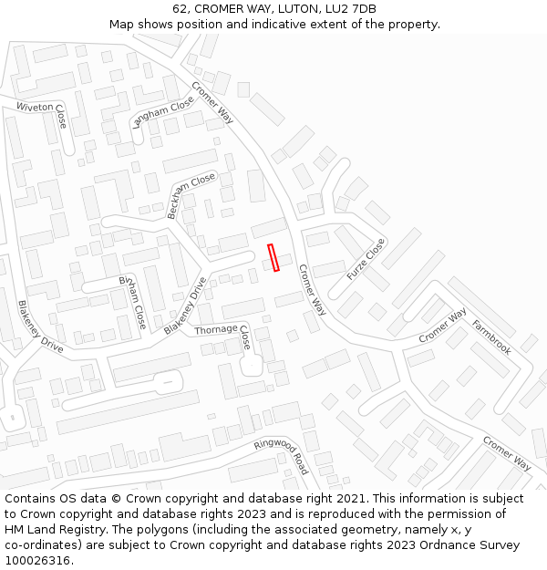 62, CROMER WAY, LUTON, LU2 7DB: Location map and indicative extent of plot