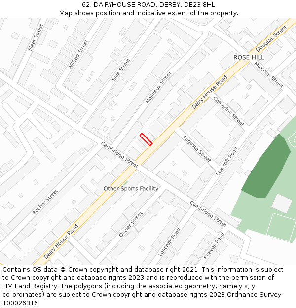 62, DAIRYHOUSE ROAD, DERBY, DE23 8HL: Location map and indicative extent of plot