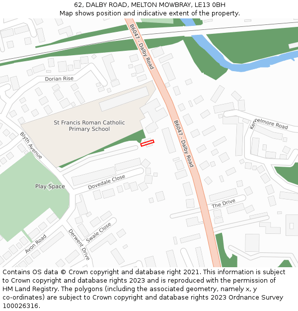62, DALBY ROAD, MELTON MOWBRAY, LE13 0BH: Location map and indicative extent of plot