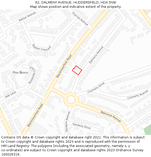 62, DALMENY AVENUE, HUDDERSFIELD, HD4 5NW: Location map and indicative extent of plot