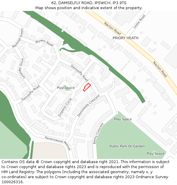 62, DAMSELFLY ROAD, IPSWICH, IP3 9TS: Location map and indicative extent of plot