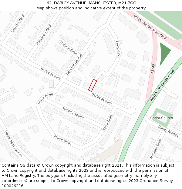62, DARLEY AVENUE, MANCHESTER, M21 7GG: Location map and indicative extent of plot