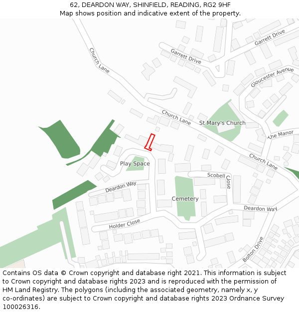 62, DEARDON WAY, SHINFIELD, READING, RG2 9HF: Location map and indicative extent of plot