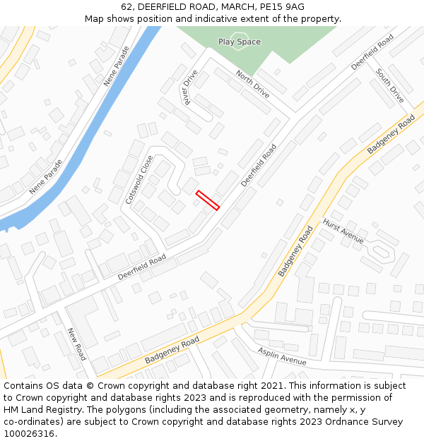 62, DEERFIELD ROAD, MARCH, PE15 9AG: Location map and indicative extent of plot