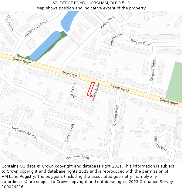 62, DEPOT ROAD, HORSHAM, RH13 5HD: Location map and indicative extent of plot