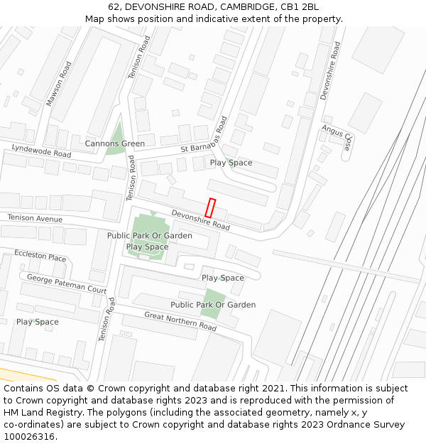 62, DEVONSHIRE ROAD, CAMBRIDGE, CB1 2BL: Location map and indicative extent of plot