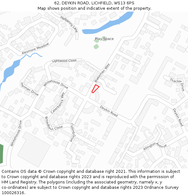 62, DEYKIN ROAD, LICHFIELD, WS13 6PS: Location map and indicative extent of plot
