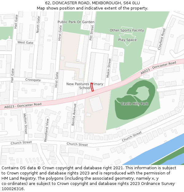 62, DONCASTER ROAD, MEXBOROUGH, S64 0LU: Location map and indicative extent of plot
