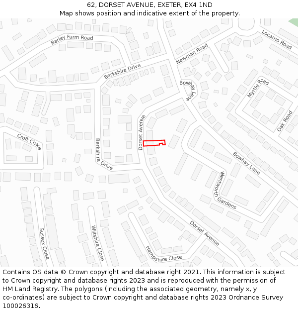 62, DORSET AVENUE, EXETER, EX4 1ND: Location map and indicative extent of plot