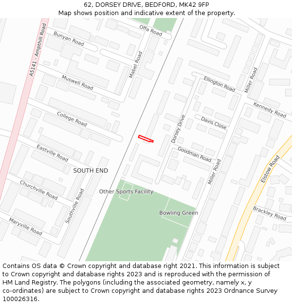 62, DORSEY DRIVE, BEDFORD, MK42 9FP: Location map and indicative extent of plot