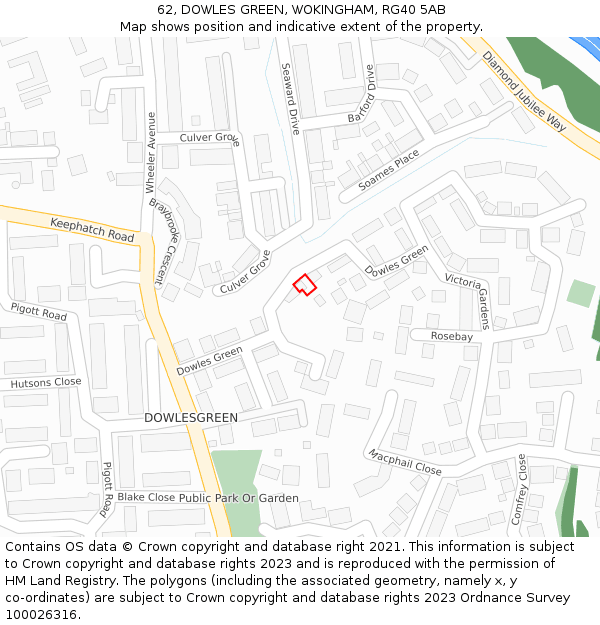 62, DOWLES GREEN, WOKINGHAM, RG40 5AB: Location map and indicative extent of plot