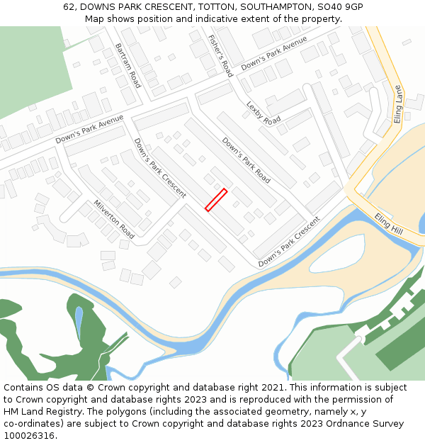 62, DOWNS PARK CRESCENT, TOTTON, SOUTHAMPTON, SO40 9GP: Location map and indicative extent of plot