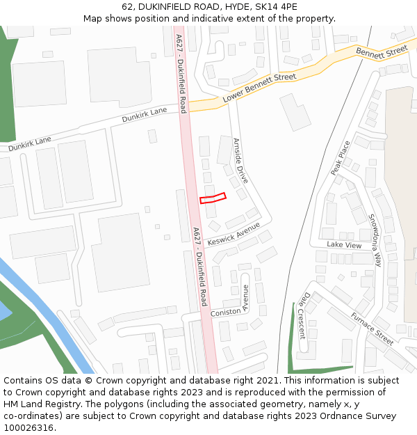 62, DUKINFIELD ROAD, HYDE, SK14 4PE: Location map and indicative extent of plot