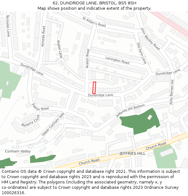 62, DUNDRIDGE LANE, BRISTOL, BS5 8SH: Location map and indicative extent of plot