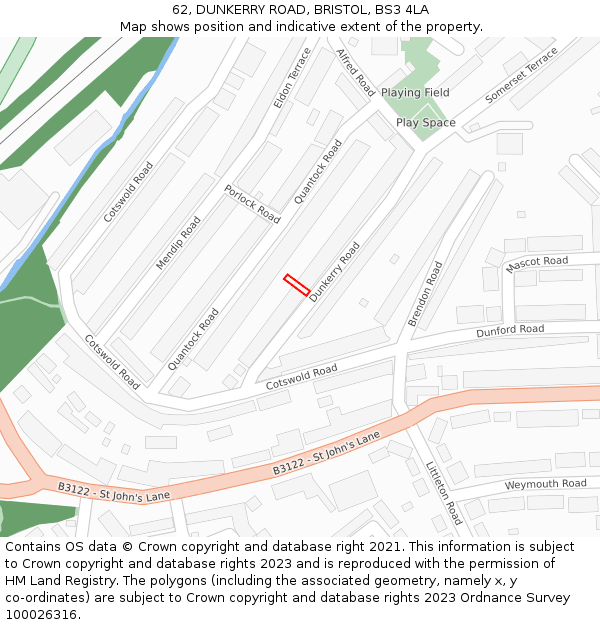 62, DUNKERRY ROAD, BRISTOL, BS3 4LA: Location map and indicative extent of plot