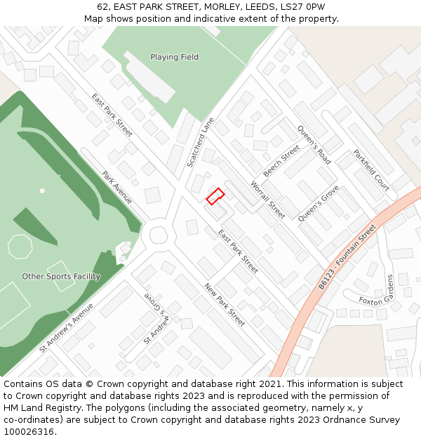 62, EAST PARK STREET, MORLEY, LEEDS, LS27 0PW: Location map and indicative extent of plot
