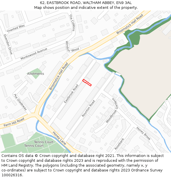62, EASTBROOK ROAD, WALTHAM ABBEY, EN9 3AL: Location map and indicative extent of plot