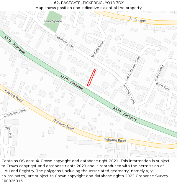 62, EASTGATE, PICKERING, YO18 7DX: Location map and indicative extent of plot