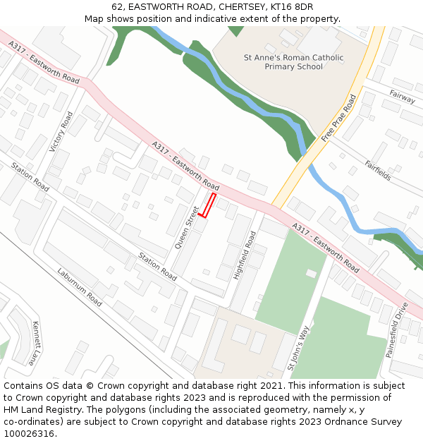 62, EASTWORTH ROAD, CHERTSEY, KT16 8DR: Location map and indicative extent of plot