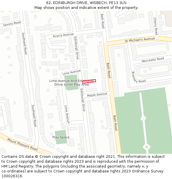 62, EDINBURGH DRIVE, WISBECH, PE13 3LN: Location map and indicative extent of plot