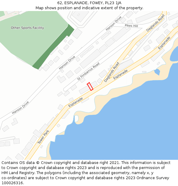62, ESPLANADE, FOWEY, PL23 1JA: Location map and indicative extent of plot