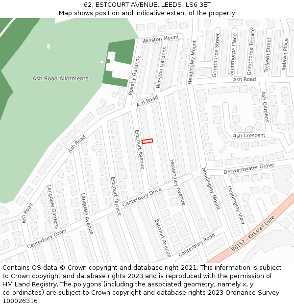 62, ESTCOURT AVENUE, LEEDS, LS6 3ET: Location map and indicative extent of plot