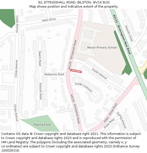 62, ETTINGSHALL ROAD, BILSTON, WV14 9UG: Location map and indicative extent of plot