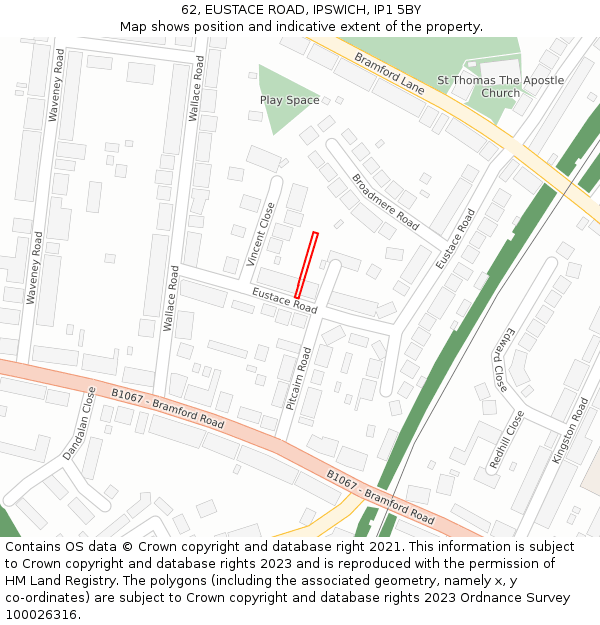 62, EUSTACE ROAD, IPSWICH, IP1 5BY: Location map and indicative extent of plot
