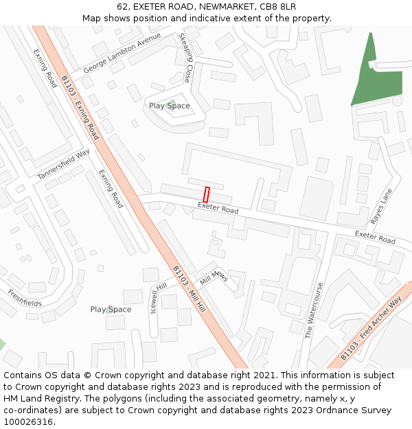 62, EXETER ROAD, NEWMARKET, CB8 8LR: Location map and indicative extent of plot