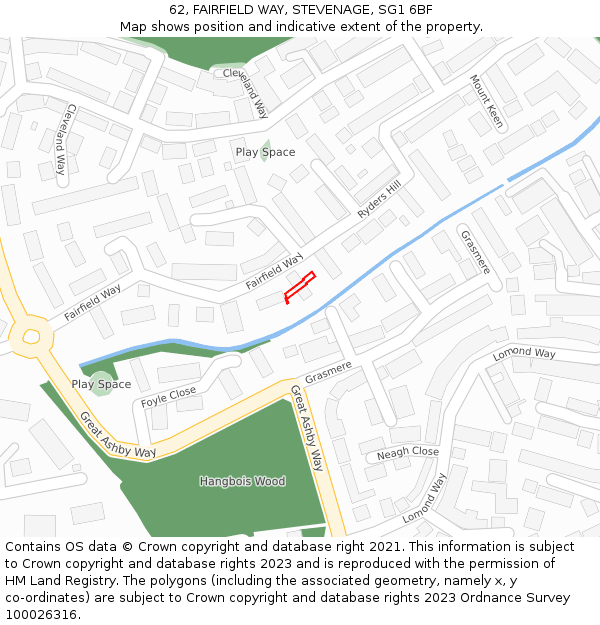 62, FAIRFIELD WAY, STEVENAGE, SG1 6BF: Location map and indicative extent of plot