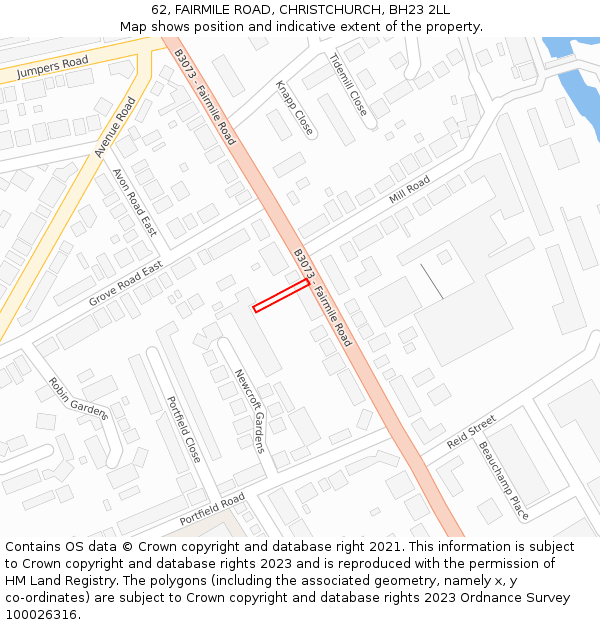 62, FAIRMILE ROAD, CHRISTCHURCH, BH23 2LL: Location map and indicative extent of plot