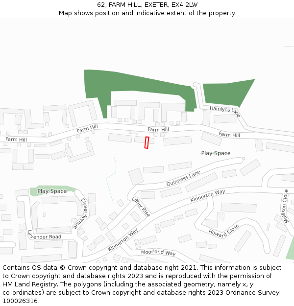 62, FARM HILL, EXETER, EX4 2LW: Location map and indicative extent of plot