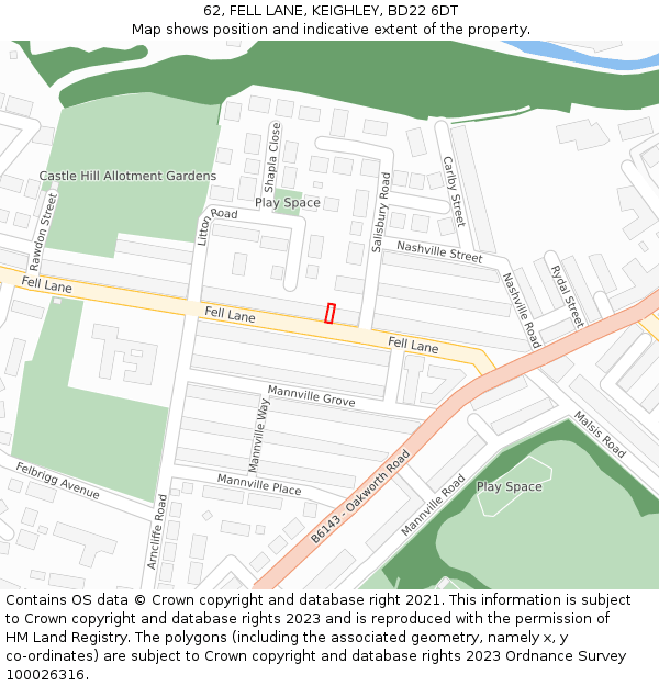 62, FELL LANE, KEIGHLEY, BD22 6DT: Location map and indicative extent of plot