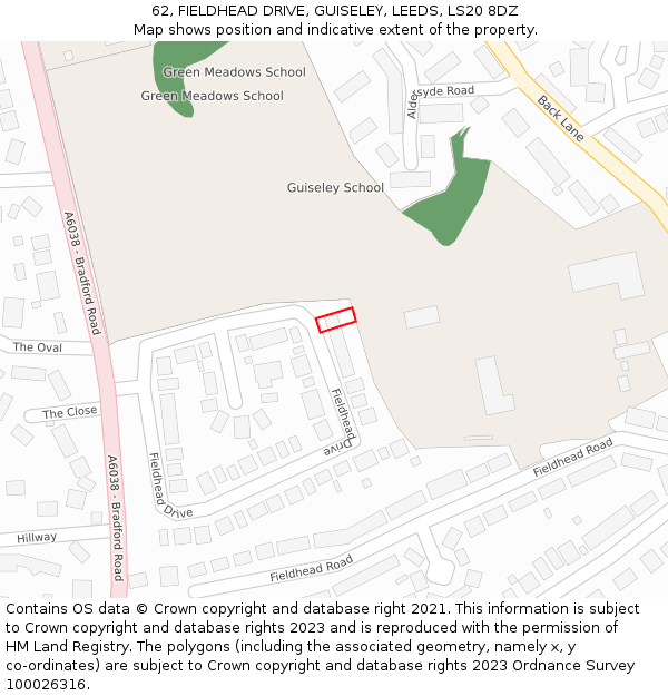 62, FIELDHEAD DRIVE, GUISELEY, LEEDS, LS20 8DZ: Location map and indicative extent of plot