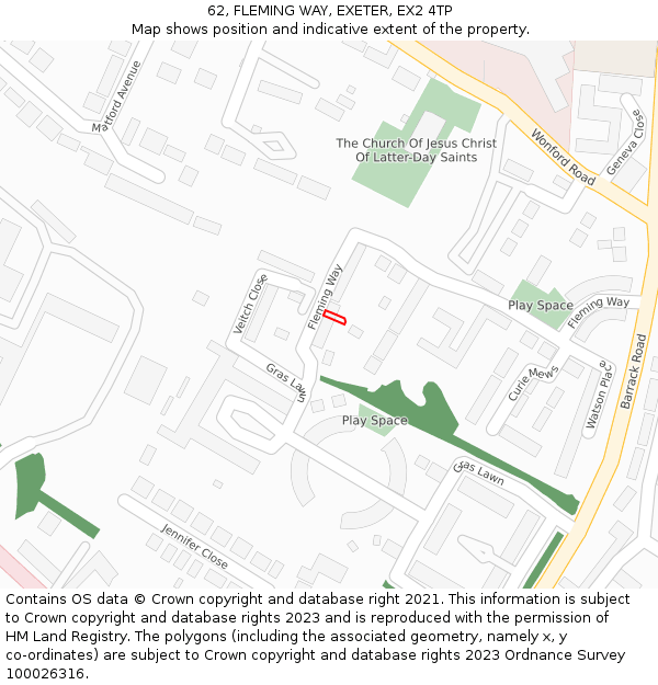 62, FLEMING WAY, EXETER, EX2 4TP: Location map and indicative extent of plot