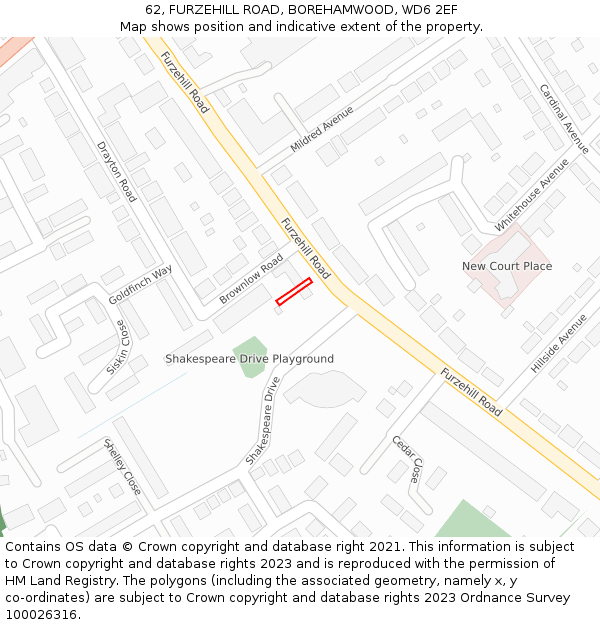 62, FURZEHILL ROAD, BOREHAMWOOD, WD6 2EF: Location map and indicative extent of plot