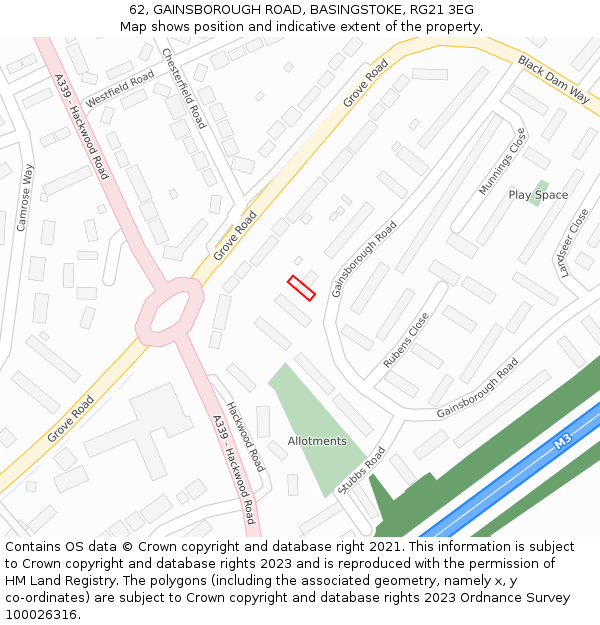 62, GAINSBOROUGH ROAD, BASINGSTOKE, RG21 3EG: Location map and indicative extent of plot