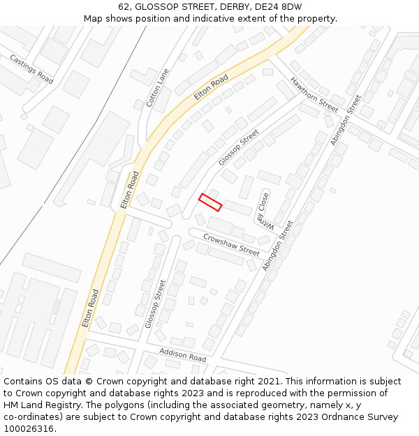 62, GLOSSOP STREET, DERBY, DE24 8DW: Location map and indicative extent of plot