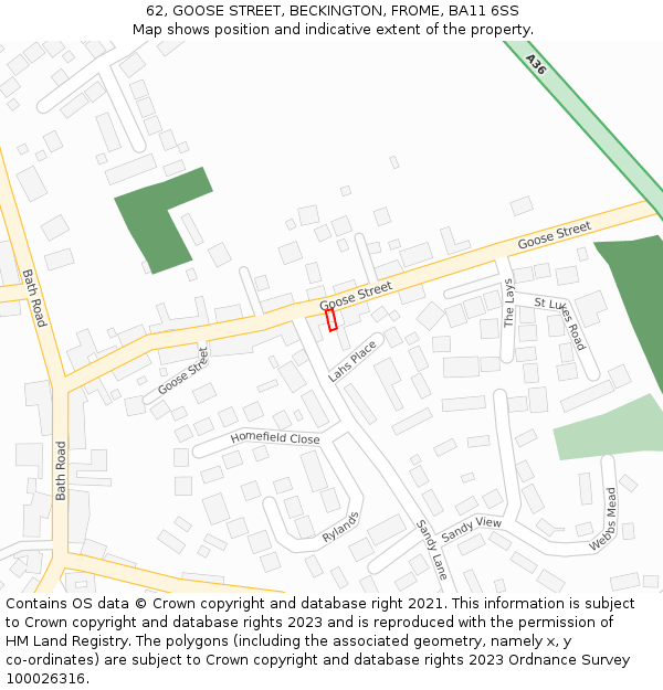 62, GOOSE STREET, BECKINGTON, FROME, BA11 6SS: Location map and indicative extent of plot