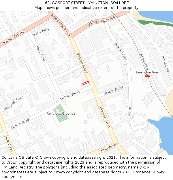 62, GOSPORT STREET, LYMINGTON, SO41 9BE: Location map and indicative extent of plot