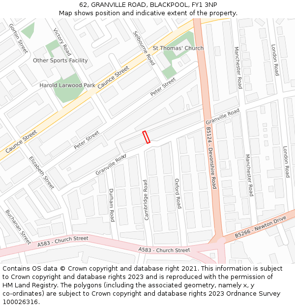 62, GRANVILLE ROAD, BLACKPOOL, FY1 3NP: Location map and indicative extent of plot
