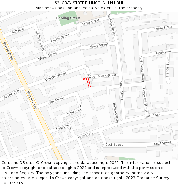 62, GRAY STREET, LINCOLN, LN1 3HL: Location map and indicative extent of plot